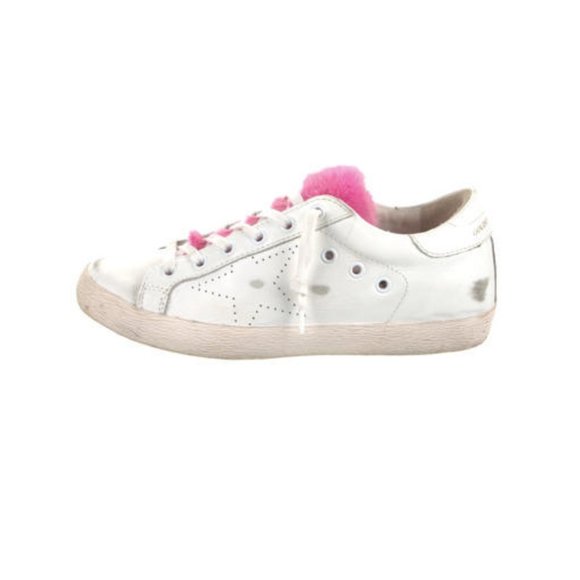 Golden Goose  Superstar White Leather Low Top Sneakers Pink Fur Detailing sz 39 - Picture 1 of 5